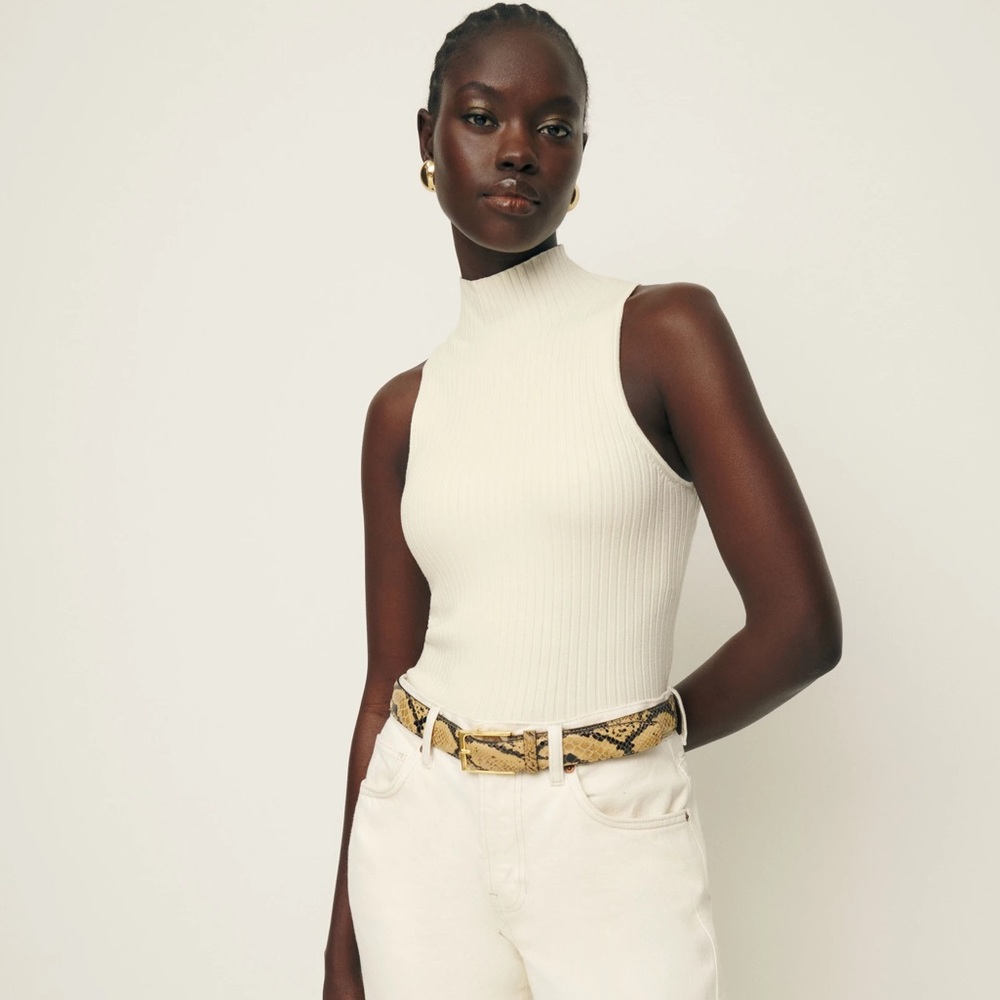 Cream turtleneck ribbed tank | Reformation